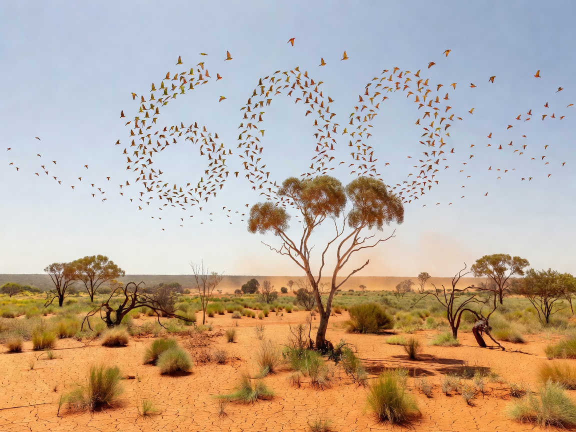 Arid Australian landscape with birds